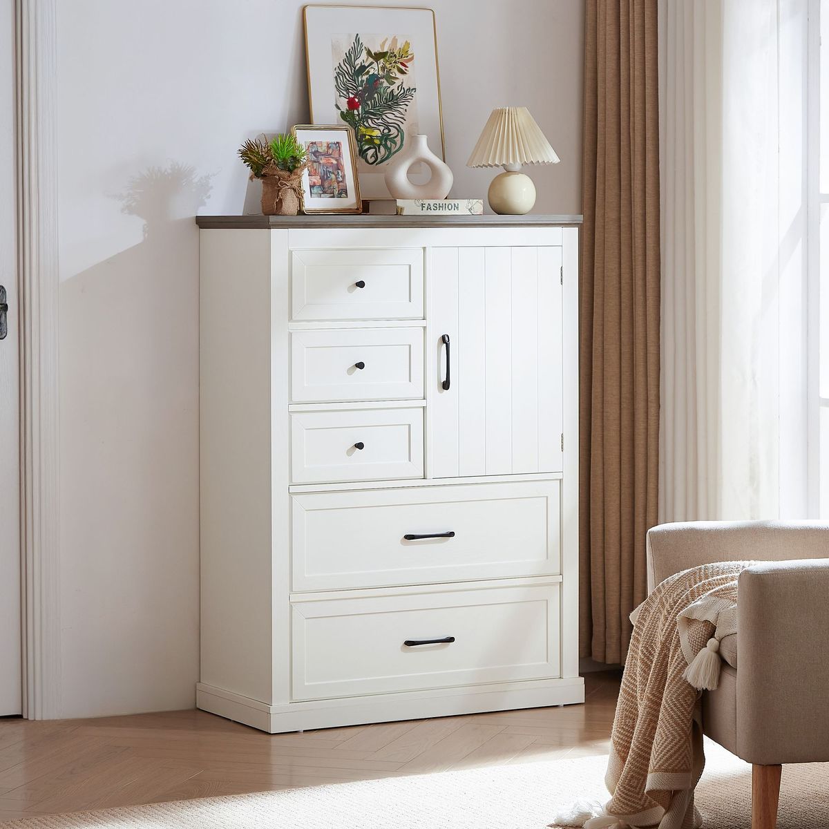 Farmhouse 5 Drawer Dresser For Bedroom, Tall Chest Of Drawers, Chest Of Drawers Organizer Storage,Wood Rustic Bedroom Dresser For Closet, Living Room, Hallway_maomaolike.com