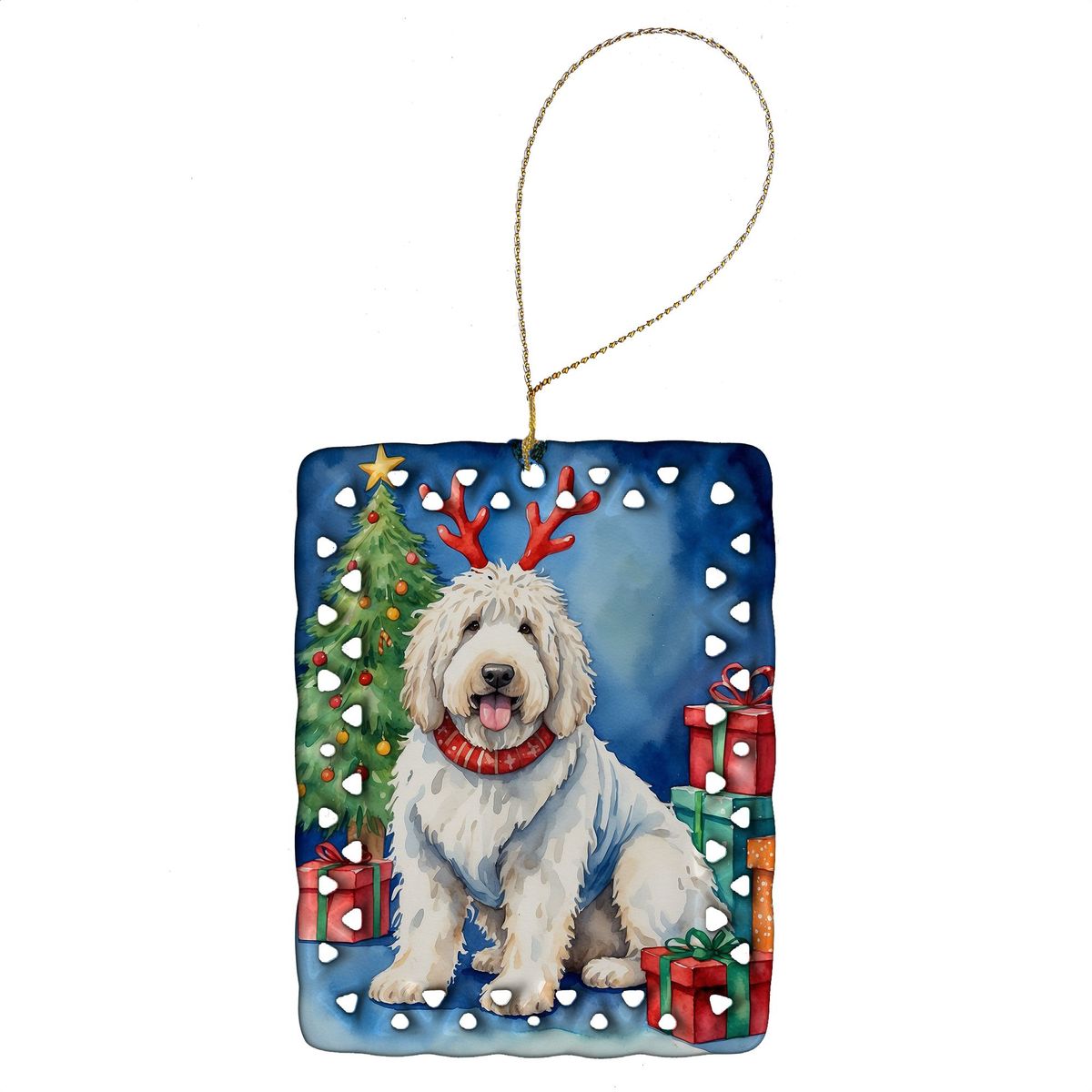 Komondor Christmas Reindeer Porcelain Ornament Christmas Tree Hanging Decorations For Home Christmas Holiday, Rectangle, Gift, Multicolor_maomaolike.com