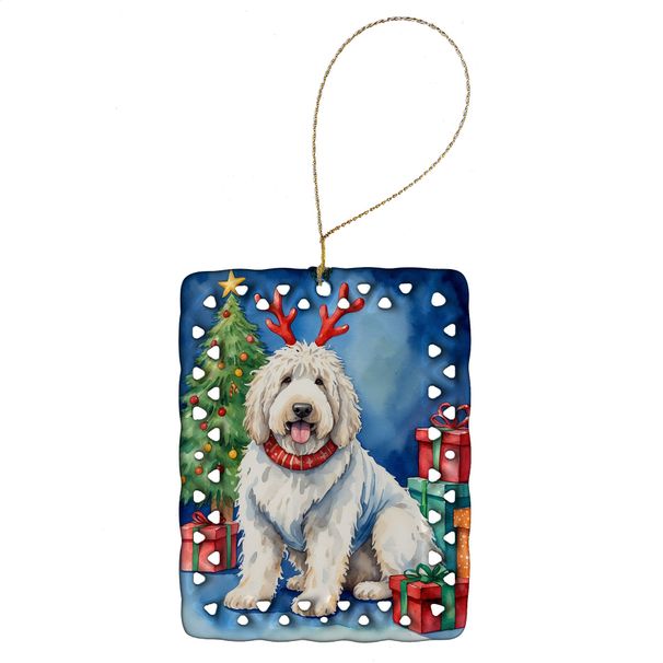 Komondor Christmas Reindeer Porcelain Ornament Christmas Tree Hanging Decorations For Home Christmas Holiday, Rectangle, Gift, Multicolor_maomaolike.com