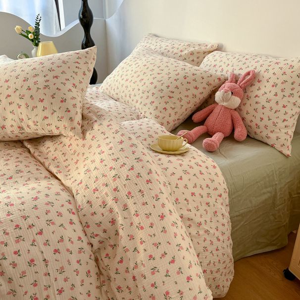 Wholesale A-Class American Country Style Soft Wrinkled Double Layer Gauze 4-Piece Small Floral Pure Cotton Four-Piece Set_maomaolike.com