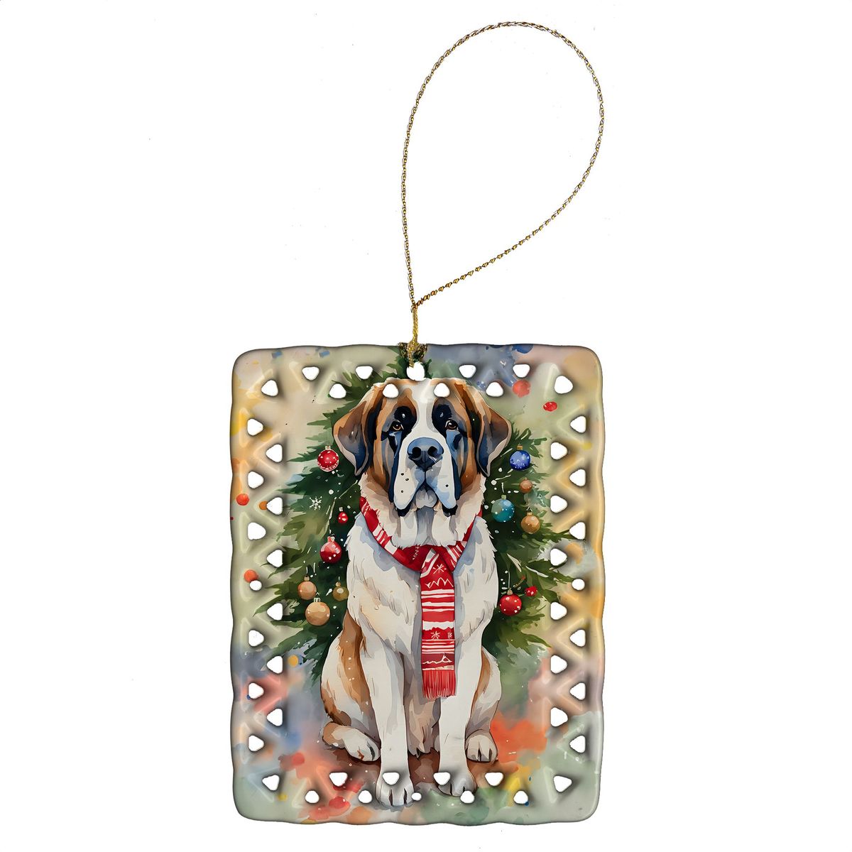 Saint Bernard Christmas Porcelain Ornament Christmas Tree Hanging Decorations For Home Christmas Holiday, Rectangle, Gift, Multicolor_maomaolike.com