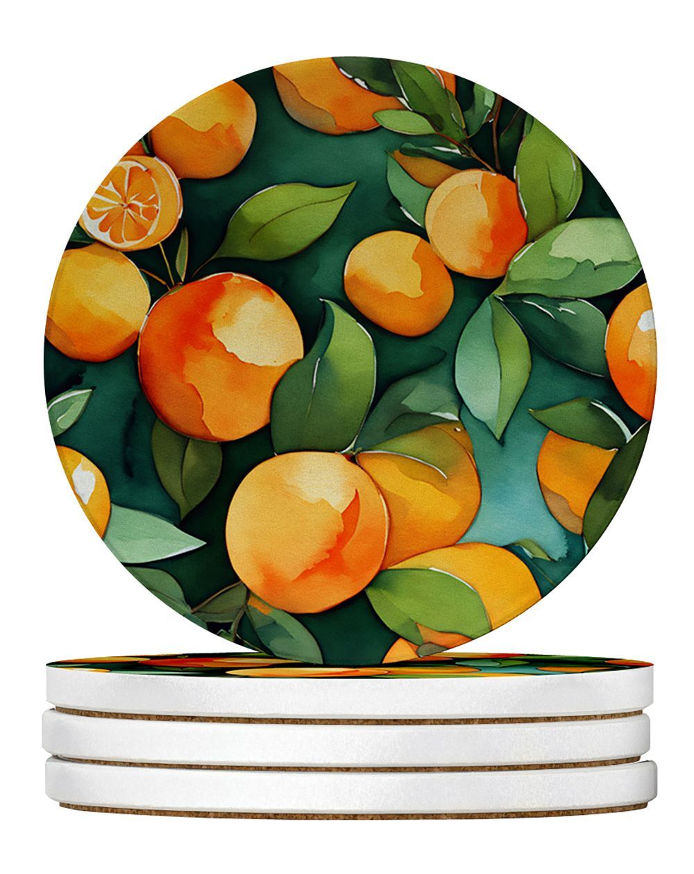 Florida Orange Blossom In Watercolor Large Sandstone Coasters Pack Of 4 Absorbent Round Coasters Decor Gifts For Men Or Women, 4 In, Multicolor_maomaolike.com
