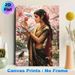 Traditional Indian Lady Painting Poster, Exquisite Vibrant Artistic Poster, Elegant Lady In Ornate Sari Among Blooming Cherry Blossoms And Birds_maomaolike.com