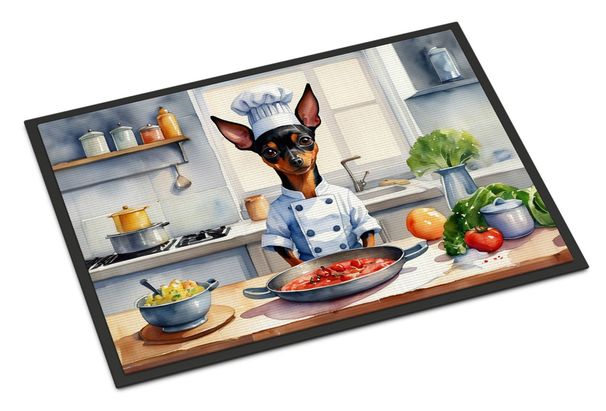 Miniature Pinscher The Chef Doormat Front Door Mat Indoor Outdoor Rugs For Entryway, Non Slip Washable Low Pile, 24H X 36W_maomaolike.com
