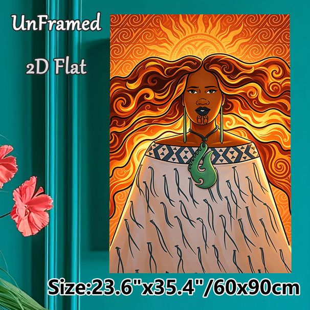 Indigenous Polynesian Themed Painting Poster, Vibrant Warm-toned Stylized Ethnic Female Figure Poster, Unique Cultural Art Piece Ideal For Living_maomaolike.com