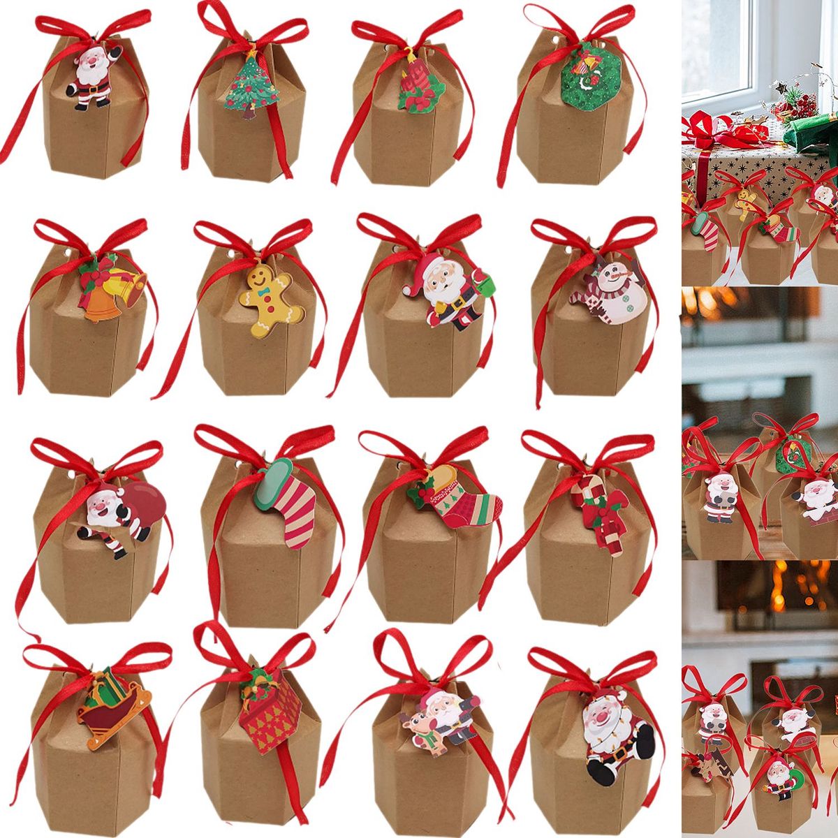 24 Pcs Christmas Gift Boxes With Ribbon And Cards Cartoon Santa Claus Reindeer Snowman Pattern Box Paper Cookies Candy Treat Boxes For Christmas Party Favor Supplies_maomaolike.com