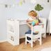 Kids Art Table And Chair Set With Detachable Paper Roll Holder And Cabinet_maomaolike.com