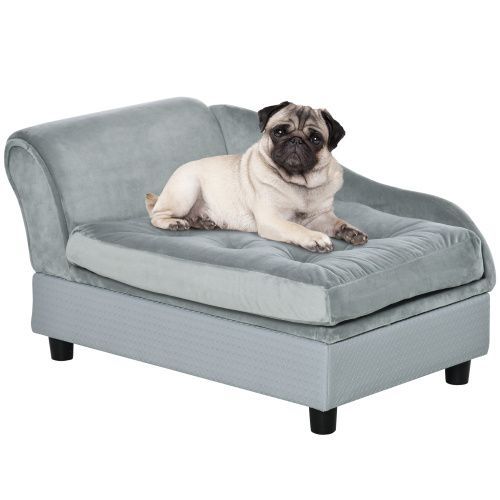 PawHut Luxury Fancy Dog Bed For Small Dogs With Hidden Storage, Small Dog Couch With Soft 3" Foam, Dog Sofa Bed, Cushy Dog Bed, Modern Pet Furniture For Puppies And Little Breeds, Gray_maomaolike.com