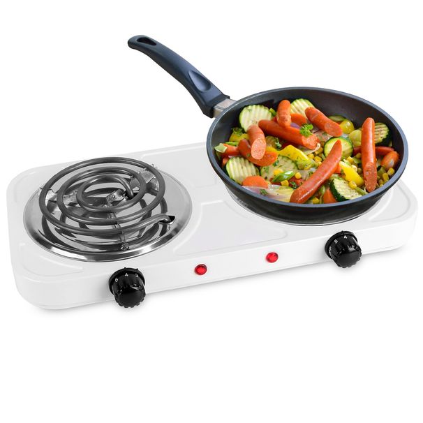 2 Color Options -- 1Pc 2000W Electric Double Burner Portable Coil Heating Hot Plate Stove Countertop RV Hotplate With Non Slip Rubber Feet 5 Temperature Adjustments_maomaolike.com