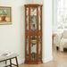 Corner Curio Cabinet Lighted Corner Display, Glass Display Shelf Shelving Bar Cabinet With Tempered Glass Door, Bar Cabinet,Cabinet With Adjustable Shelf Glass Cabinet Shelves Bead Bulb Included_maomaolike.com