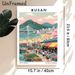 Busan Themed Painting Poster, Vibrant Retro Style Poster, Features Lively Harbor Market, Beach, Bridge & Cherry Blossom Scene, Ideal For Home, Living_maomaolike.com