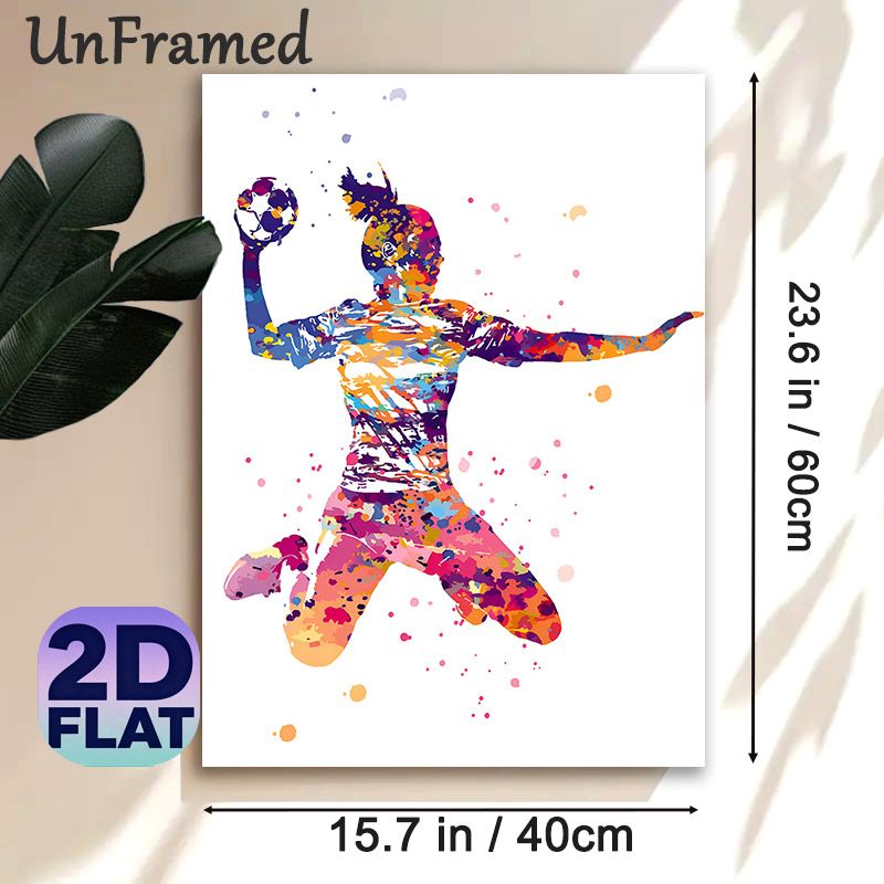 Soccer Player Painting Poster, Vibrant Watercolor-style Colorful Celebrating Soccer Athlete Poster, Dynamic Sports-themed Decor Ideal For Home Gym_maomaolike.com