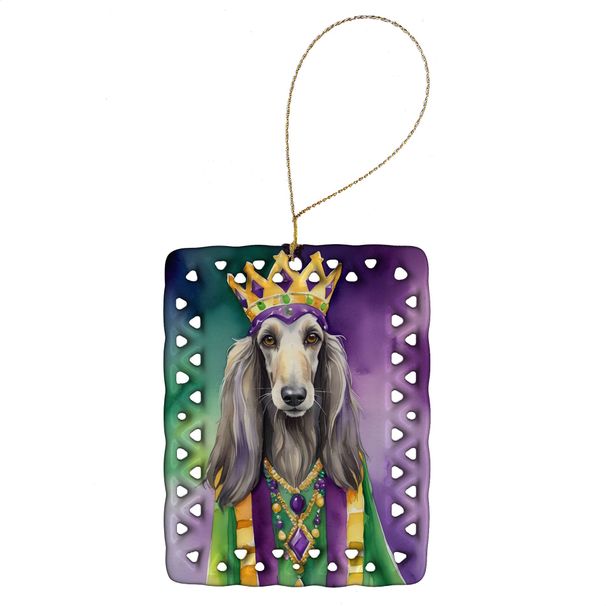 Afghan Hound King Of Mardi Gras Porcelain Ornament Christmas Tree Hanging Decorations For Home Christmas Holiday, Rectangle, Gift, Multicolor_maomaolike.com
