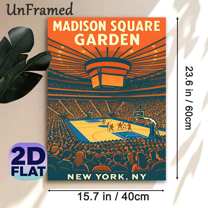 Basketball Game At Madison Square Garden Painting Poster, Vibrant Retro-style Basketball Arena Crowd Scene Poster, Eye-catching Sports Decor Ideal For_maomaolike.com