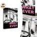 Free-spirited Woman In Convertible Painting Poster, Monochrome Dynamic Urban Scene With Bold Pink "WHATEVER" Text Poster, Trendy Carefree Vibe Ideal_maomaolike.com