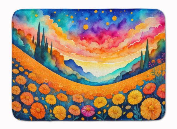 Marigolds In Color Memory Foam Kitchen Mat Machine Washable Anti-Fatigue Mat Cushion Comfort Bath Mat Or Kitchen Rug_maomaolike.com