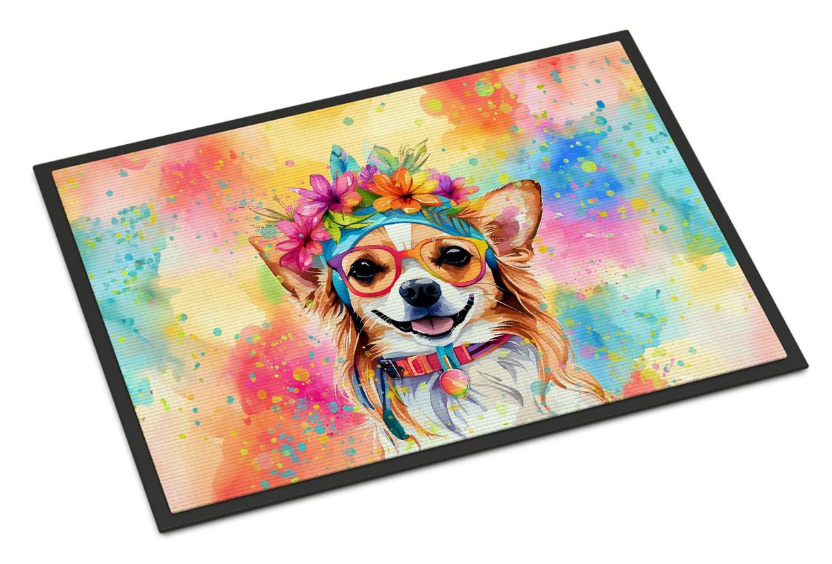 Chihuahua Hippie Dawg Doormat Front Door Mat Indoor Outdoor Rugs For Entryway, Non Slip Washable Low Pile, 24H X 36W_maomaolike.com