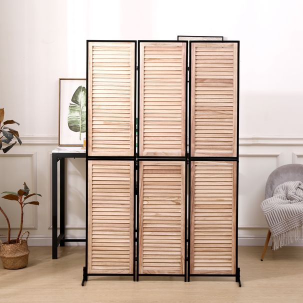 3 Panel Room Dividers And Folding Privacy Screen Natural Wooden Room Partitions 6ft Wall Divider For Room Separation (Natural)_maomaolike.com