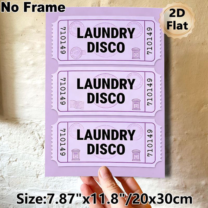 Laundry Disco Ticket Themed Painting Poster, Playful Vintage Ticket-style Poster, Whimsical Purple-toned Design Brings Lighthearted Touch, Ideal For_maomaolike.com
