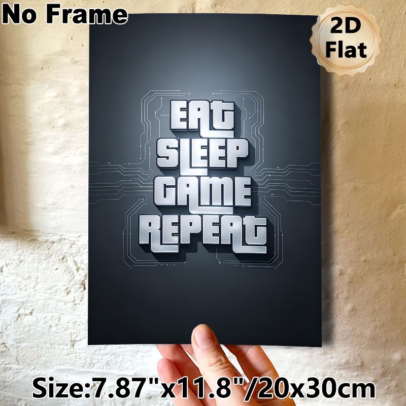 Gaming Themed Painting Poster, Futuristic Tech-style Metallic Text Poster, Sleek "Eat Sleep Game Repeat" Design With Circuit Details, Ideal Decor For_maomaolike.com