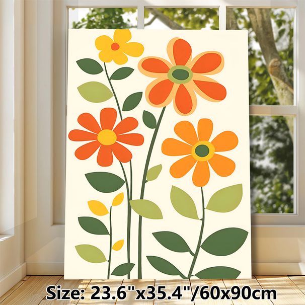 Retro Floral Painting Poster, Vibrant Minimalist Graphic Flower Poster, Cheerful Warm-toned Design, Ideal For Living Room, Bedroom And Office_maomaolike.com