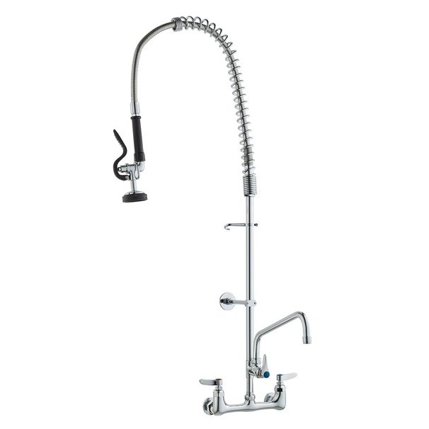 VEVOR Commercial Faucet With Pre-Rinse Sprayer, 44" Height, 8" Center, 12" Swing Spout, Wall Mount Kitchen Sink Faucet, Brass Constructed Device With Pull Down Spray, For 1/2/3 Compartment Sink_maomaolike.com