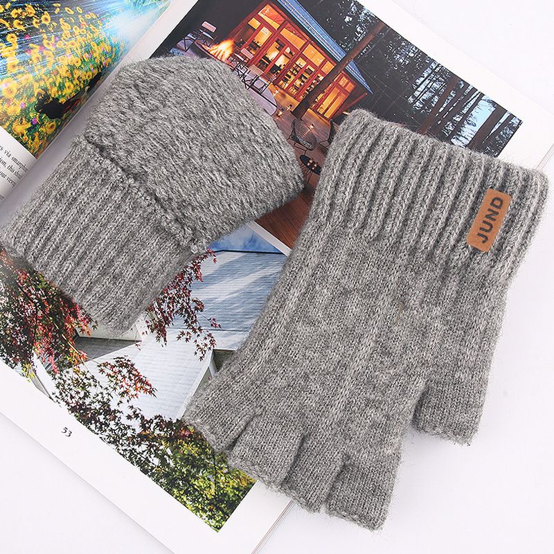 Wool touch screen gloves Warm knit half-finger gloves and fleece jacquard gloves_maomaolike.com