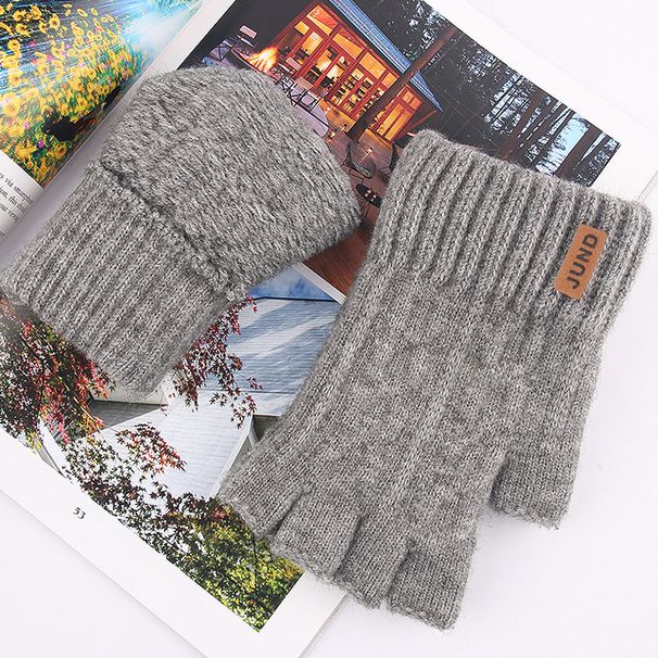 Wool touch screen gloves Warm knit half-finger gloves and fleece jacquard gloves_maomaolike.com