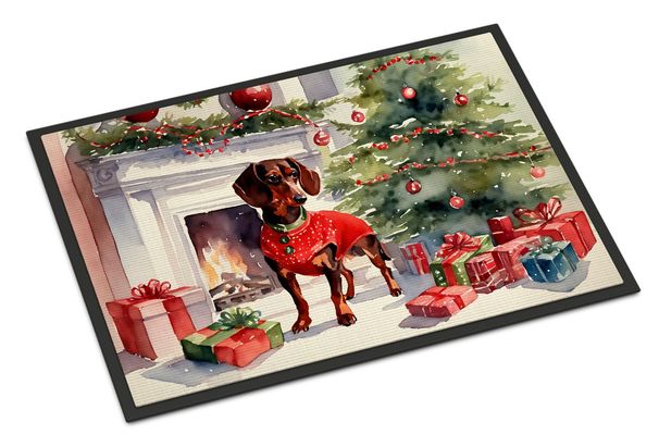 Dachshund Cozy Christmas Doormat Front Door Mat Indoor Outdoor Rugs For Entryway, Non Slip Washable Low Pile, 24H X 36W_maomaolike.com