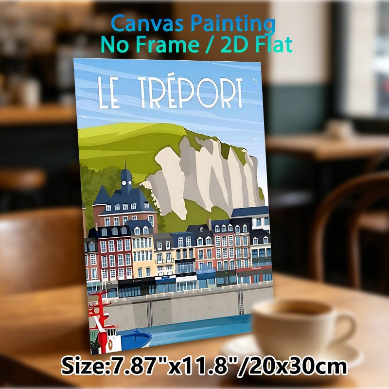 Le Tréport Coastal Town Travel Painting Poster, Vibrant Retro Illustrated Seaside Town Scene Poster, Charming Nostalgic Decor Ideal For Home, Living_maomaolike.com