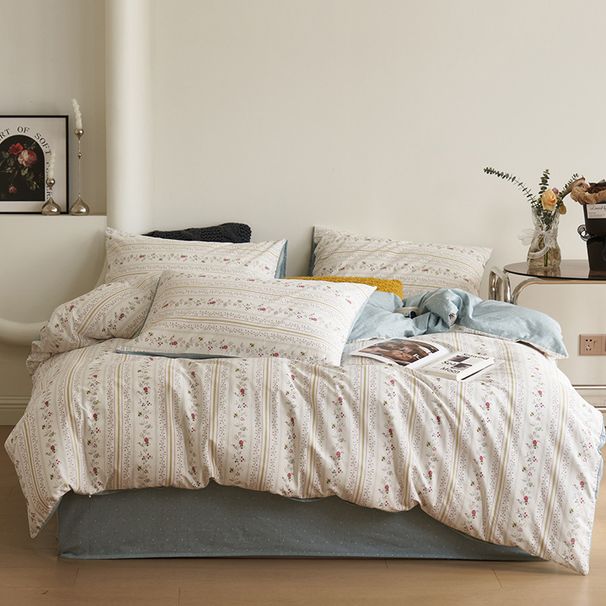 Wholesale INS Fresh All-Cotton American Pastoral Style 4-Piece Nude Color Small Floral Bedding For Homestay Apartment Pure Cotton_maomaolike.com
