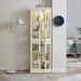 Lighted Glass Curio Display Cabinet,Display Cabinet,Glass Storage Cabinet Glass Wine Cabinet Wood Frame Toy Display For Living Room, Kitchen, Pantry Light Bulb Included Antique White_maomaolike.com