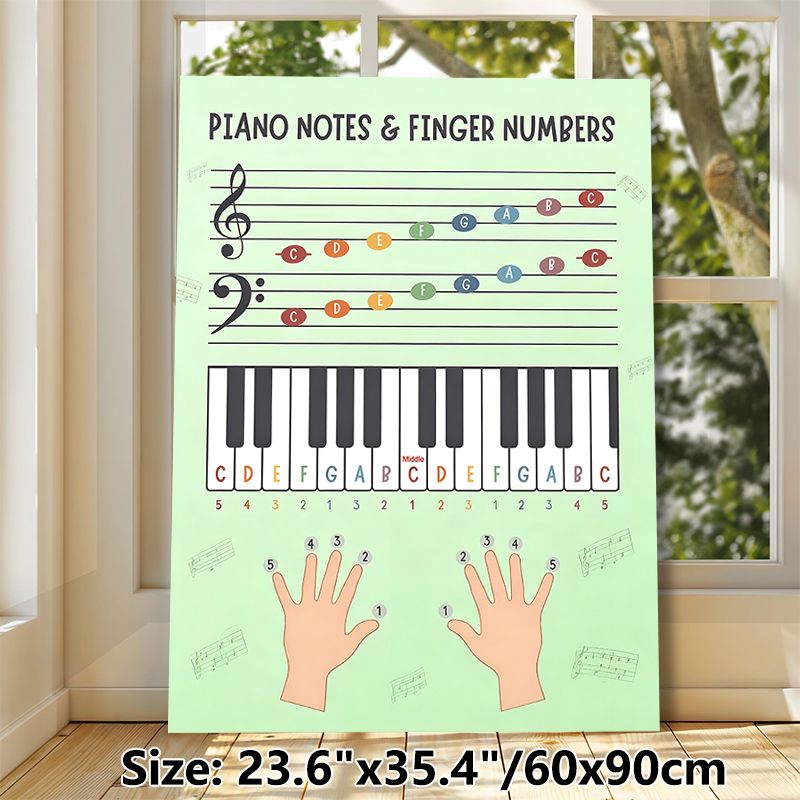 Piano Notes & Finger Numbers Painting Poster, Clear Colorful Piano Learning Guide Poster, Helps Master Piano Notes And Finger Positioning, Ideal For_maomaolike.com