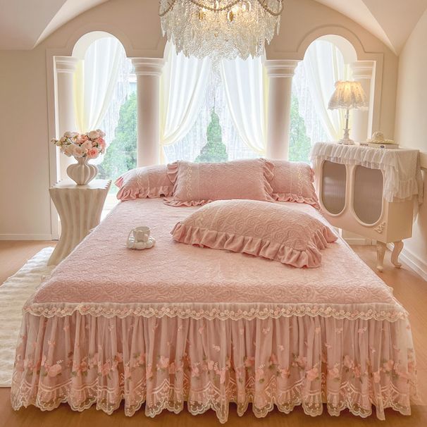 2025 New French Lace Single Piece Style Sheet With Edge All-Season Bed Skirt Cover_maomaolike.com