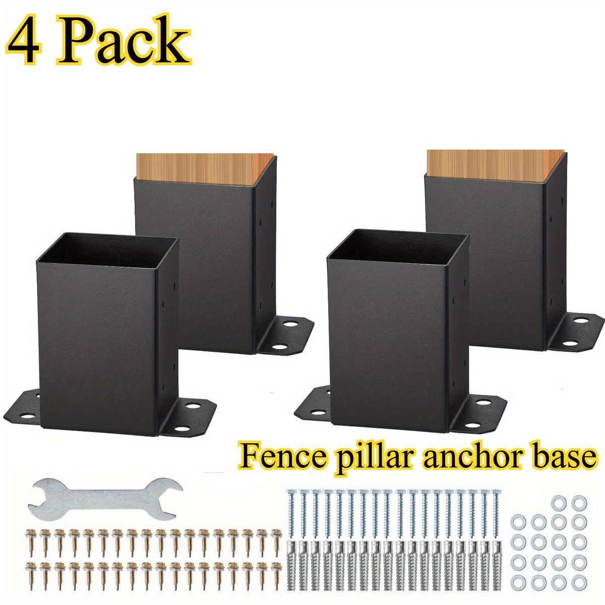 4x4 Post Base 4 Pcs, Inner Size 3.6"x3.6" Post Base Brackets, Heavy Duty Powder-Coated Post Anchor Matte Black Wood Post Brackets For Pavilion Deck Railing Support Deck Base Plate_maomaolike.com