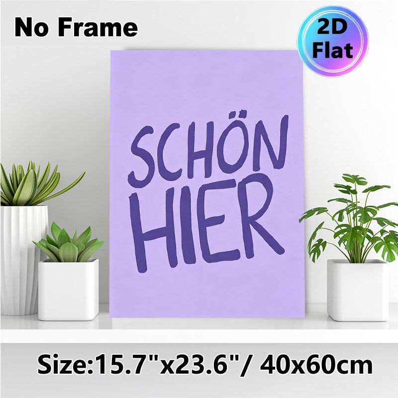 "Schön Hier" Typography Painting Poster, Soft Purple Minimalist Hand-drawn Style Poster, Warm Simple Wall Decor Idea For Living Room, Bedroom_maomaolike.com