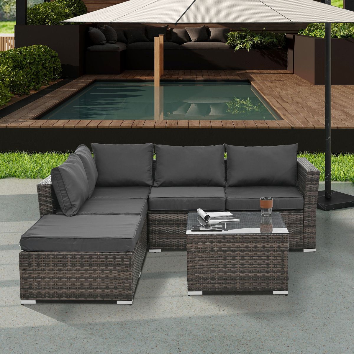 Patio Furniture, Outdoor Furniture, Seasonal PE Wicker Furniture, 4 Set Wicker Furniture With Tempered Glass Coffee Table_maomaolike.com