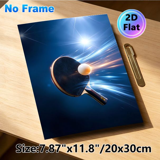 Table Tennis Themed Painting Poster, Dynamic Light-trailed Table Tennis Racket & Ball Poster, Energetic Sports-inspired Decor Ideal For Game Room_maomaolike.com