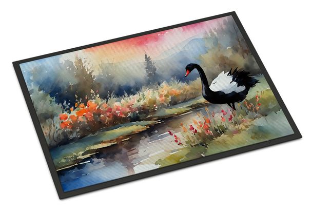 Black Swan Doormat Front Door Mat Indoor Outdoor Rugs For Entryway, Non Slip Washable Low Pile, 24H X 36W_maomaolike.com