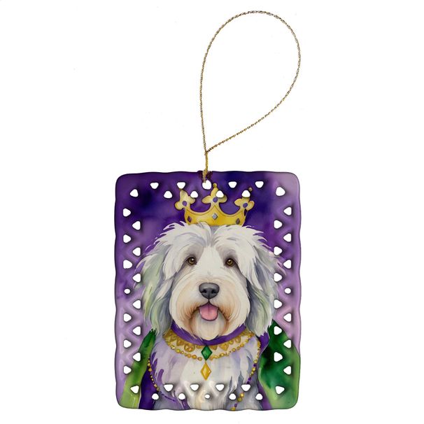 Old English Sheepdog King Of Mardi Gras Porcelain Ornament Christmas Tree Hanging Decorations For Home Christmas Holiday, Rectangle, Gift, Multicolor_maomaolike.com