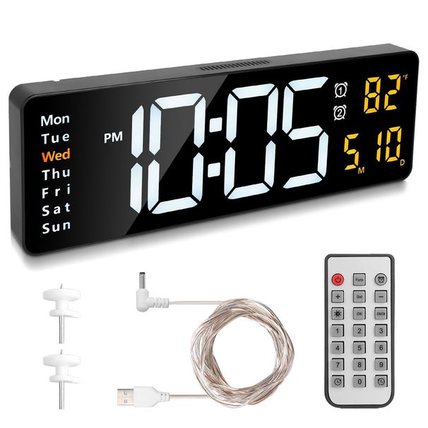 15.7in LED Digital Wall Clock With Remote Control 10 Level Brightness 3 Alarm Settings 12/24Hr Format Timing Countdown Temperature Calendar Display Decorative Clock For Office Home_maomaolike.com