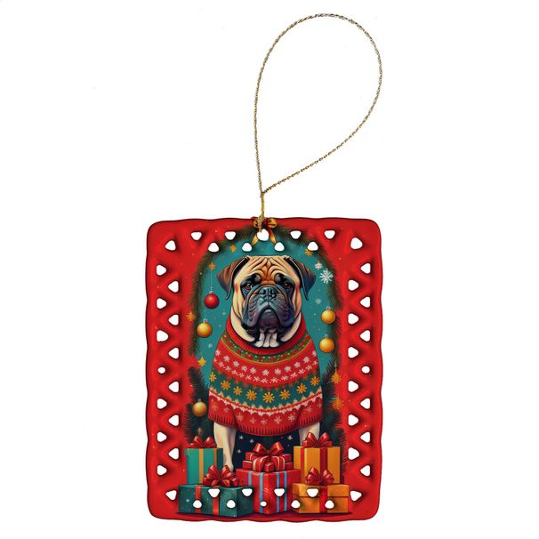 Mastiff Holiday Christmas Porcelain Ornament Christmas Tree Hanging Decorations For Home Christmas Holiday, Rectangle, Gift, Multicolor_maomaolike.com
