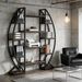 Industrial Bookshelf, Oval Triple Wide Etagere Bookcases Display Shelves_maomaolike.com