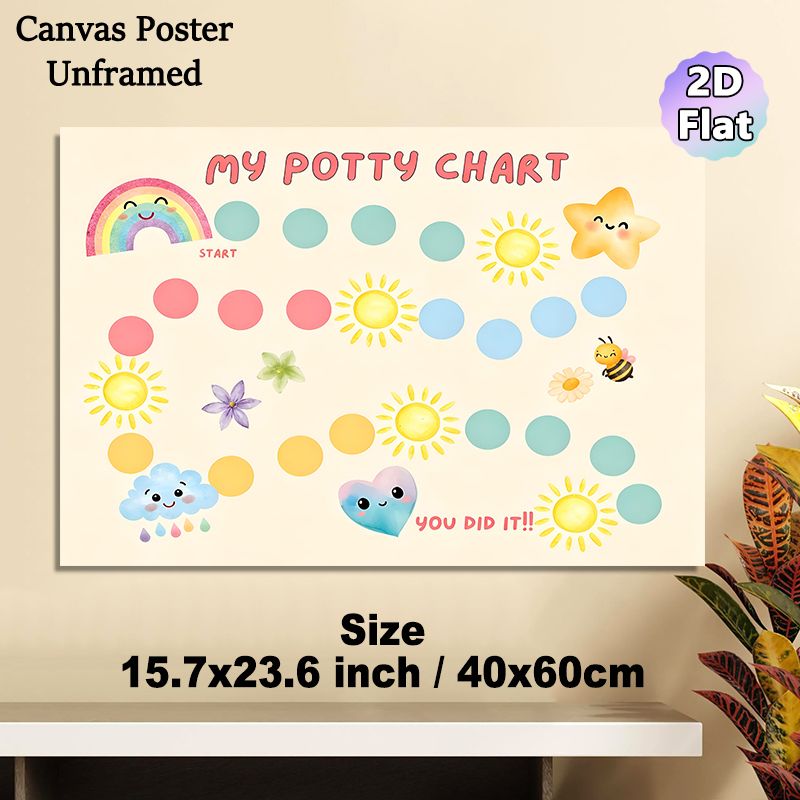 Potty Chart Painting Poster, Watercolor Cute Cartoon Style Poster, Cheerful Playful Design To Track Potty Training Progress, Ideal For Bathroom_maomaolike.com
