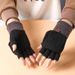 Half finger flip glove Winter Ladies cute plus fleece knit warm wool fingertip_maomaolike.com