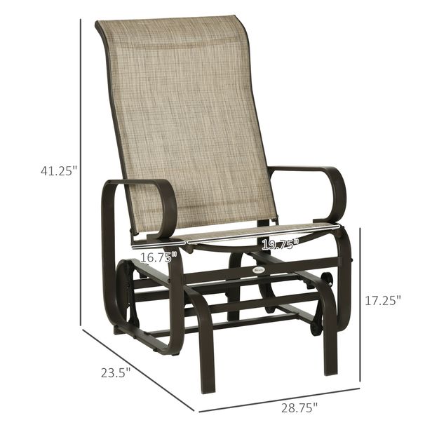 Gliding Lounger Chair, Single Rocker With Lightweight Metal & Mesh Construction, Brown/Tan_maomaolike.com