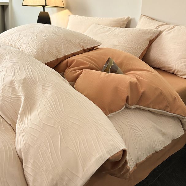 Wholesale INS Simple Line Jacquard Pure Four-Piece Nordic Style Apartment Homestay All-Cotton Washed Cotton 4-Piece Set_maomaolike.com