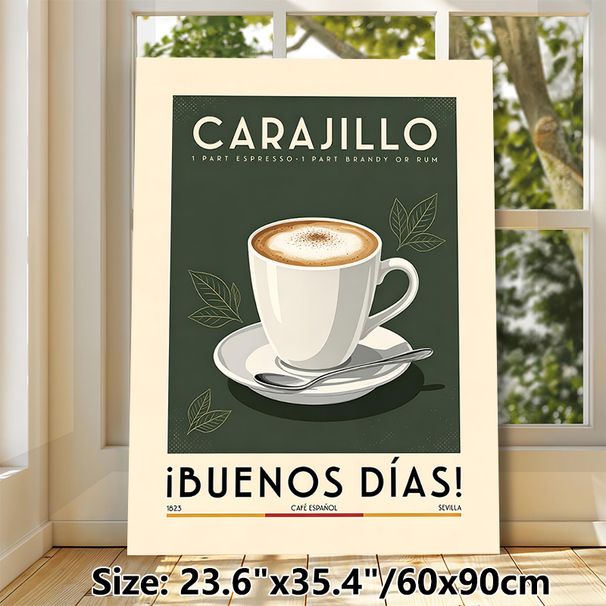 Carajillo Coffee Painting Poster, Vintage Minimalist Illustrated Coffee Cup & Typography Poster, Warm Cozy Ambience Decor For Cafe, Kitchen And Dining_maomaolike.com