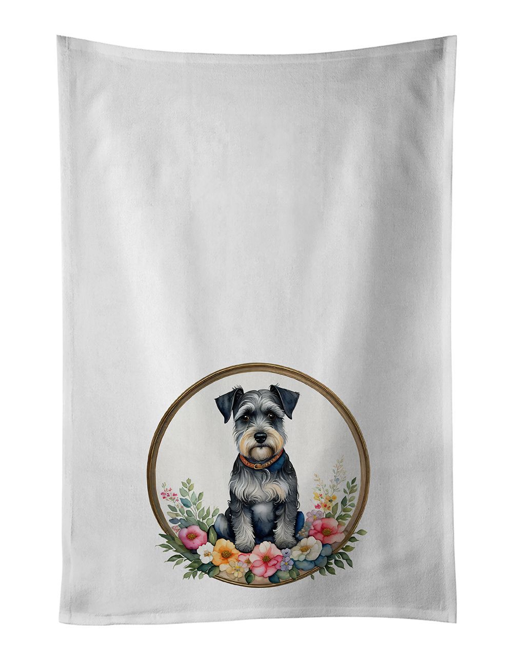 Schnauzer And Flowers Kitchen Towel Set Of 2 White Dish Towels Decorative Bathroom Hand Towel For Hand, Face, Hair, Yoga, Tea, Dishcloth, 19 X 28", White_maomaolike.com