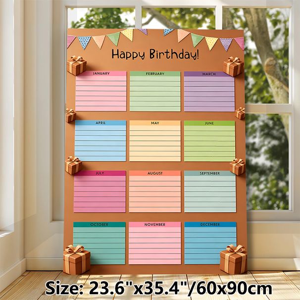 Birthday Tracker Painting Poster, Cheerful Color-coded Monthly Birthday Record Poster, Functional Design To Log Birthday Dates, Suitable For Home And_maomaolike.com